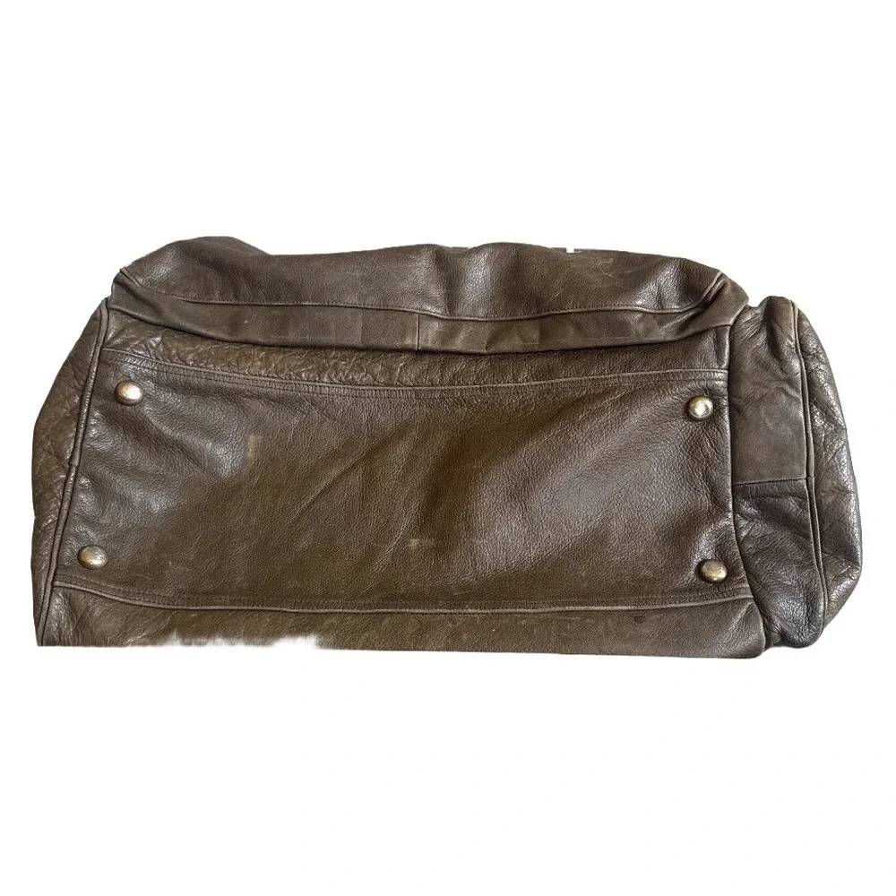 Vintage 80s 90s Brown Leather Duffle Bag Travel Weekender Luggage Retro Gym Bag